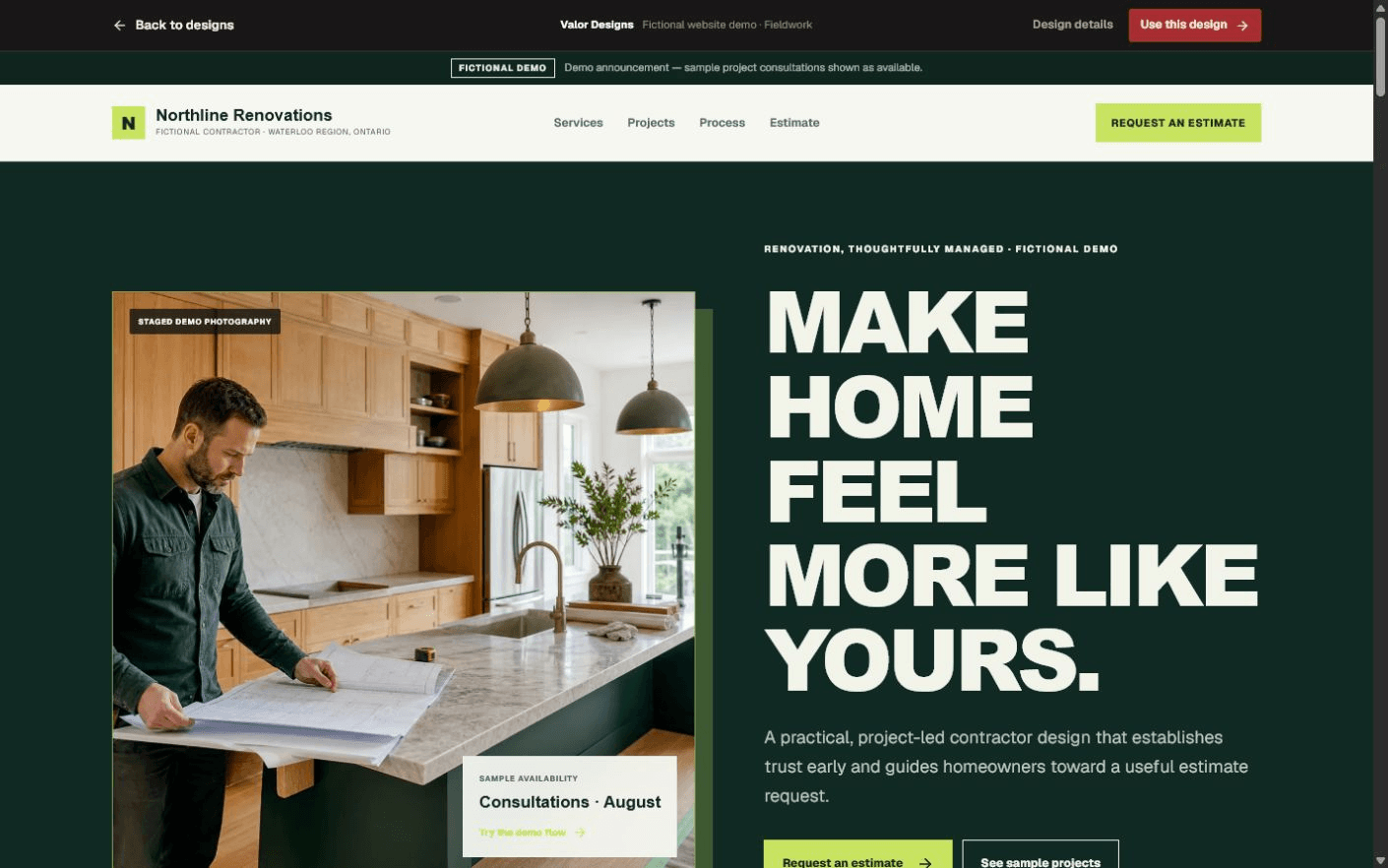 Northline Renovations fictional desktop website demo